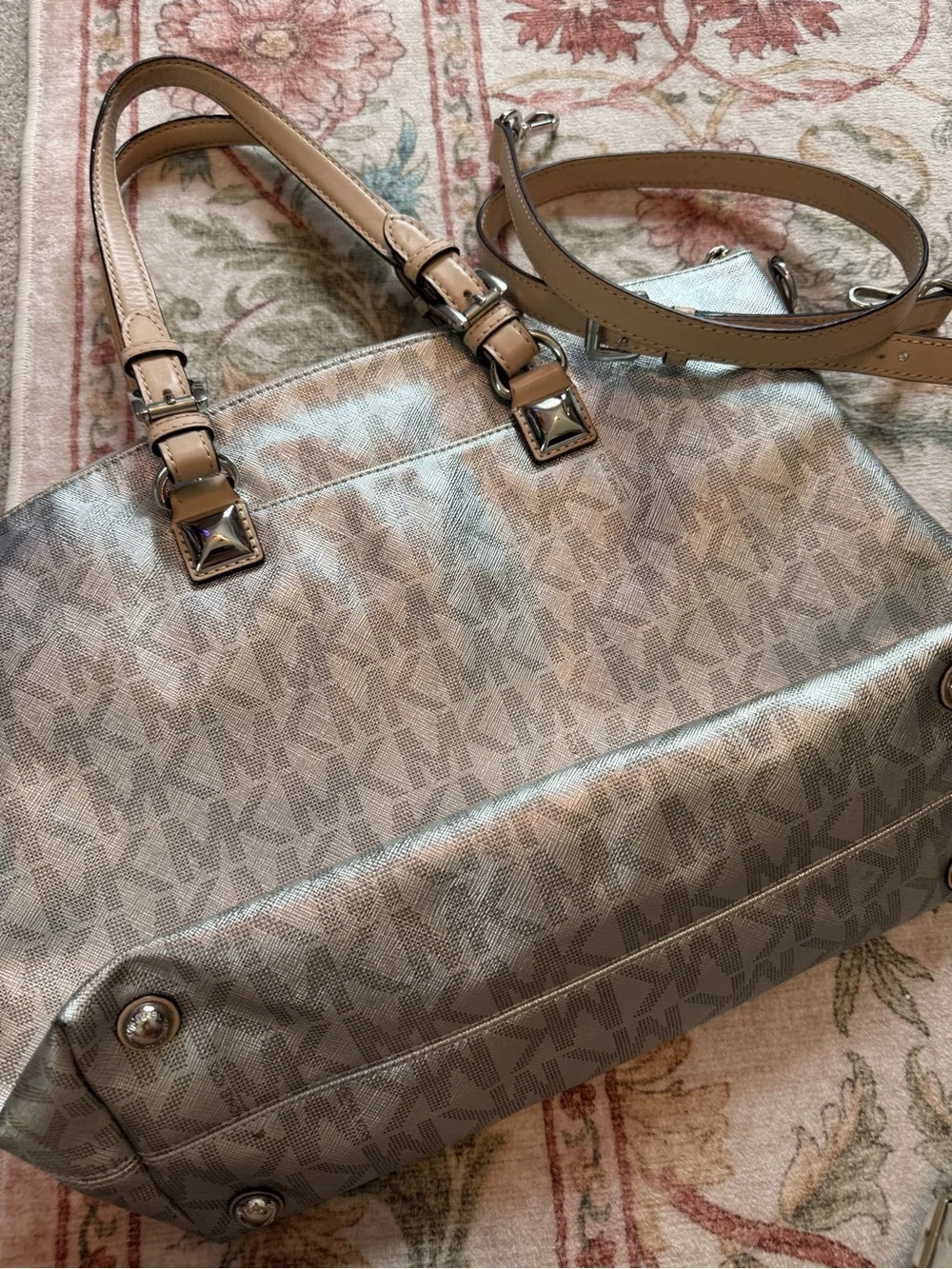 Michael Kors Beige Logo Tote with Tan Straps